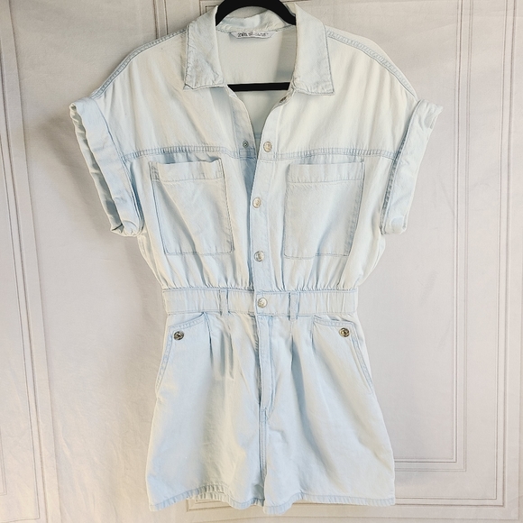Zara Denim Button Utilitarian Romper - Picture 5 of 9